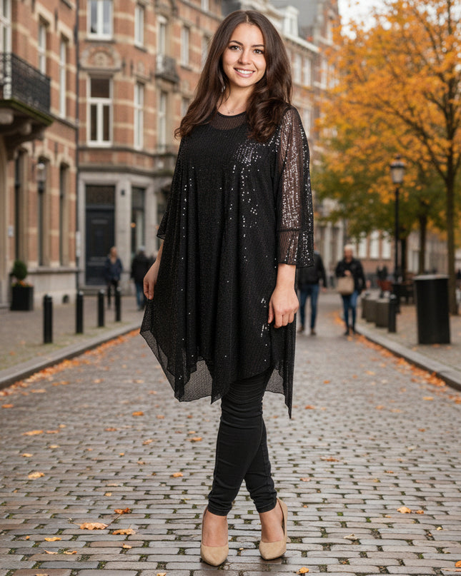 Ελαφριά μαύρη τουνίκ με τούλι, παγιέτες και τοπακι