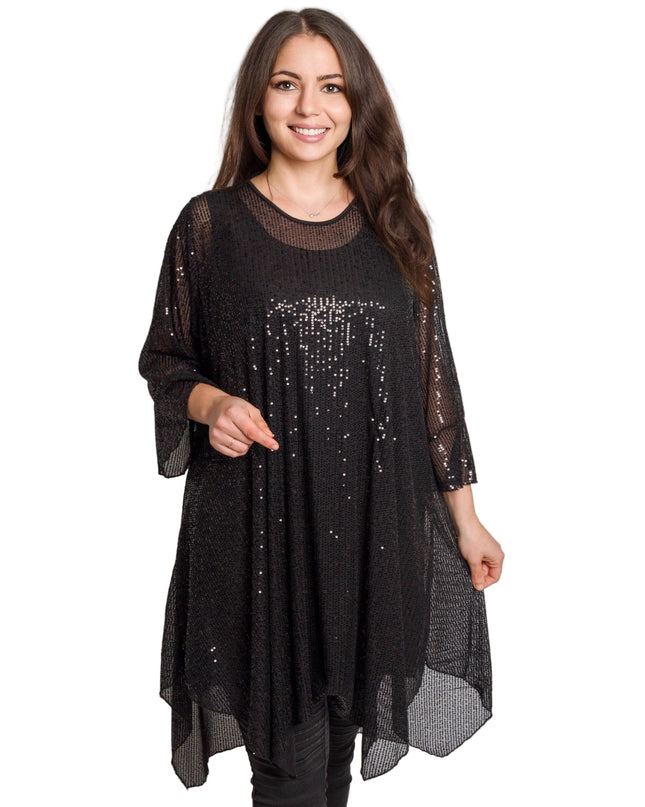 Ελαφριά μαύρη τουνίκ με τούλι, παγιέτες και τοπακι