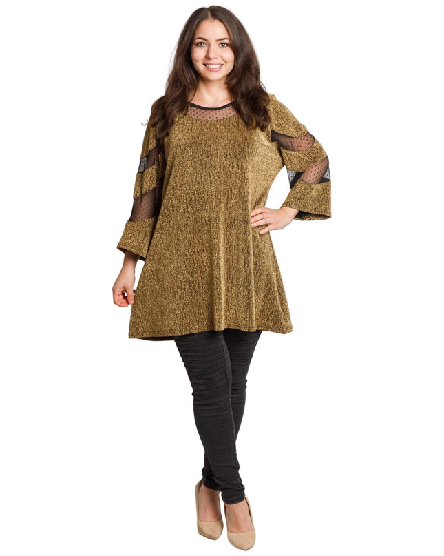 Γιορτινή χρυσή τουνίκ με τούλι σε μεγάλα μεγέθη