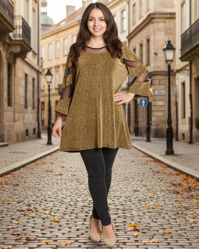 Γιορτινή χρυσή τουνίκ με τούλι σε μεγάλα μεγέθη