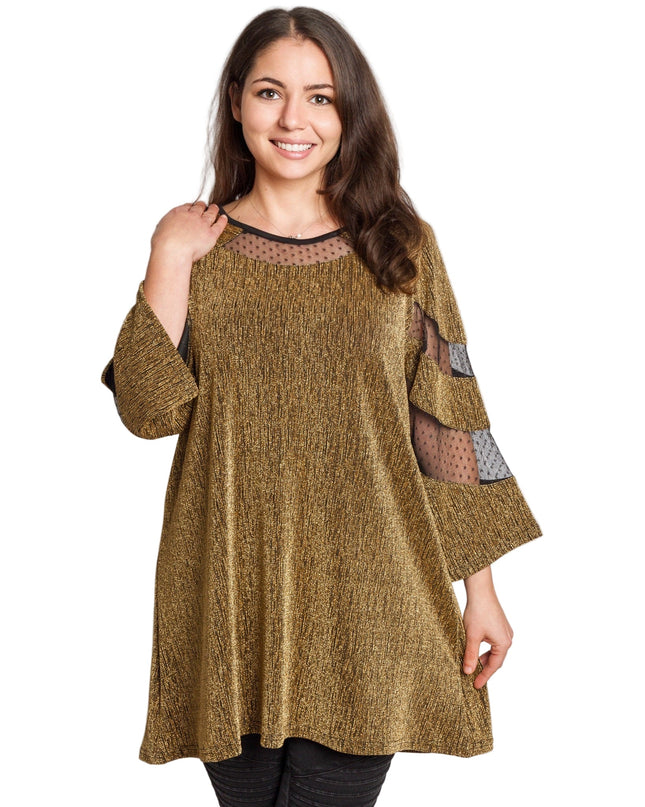 Γιορτινή χρυσή τουνίκ με τούλι σε μεγάλα μεγέθη