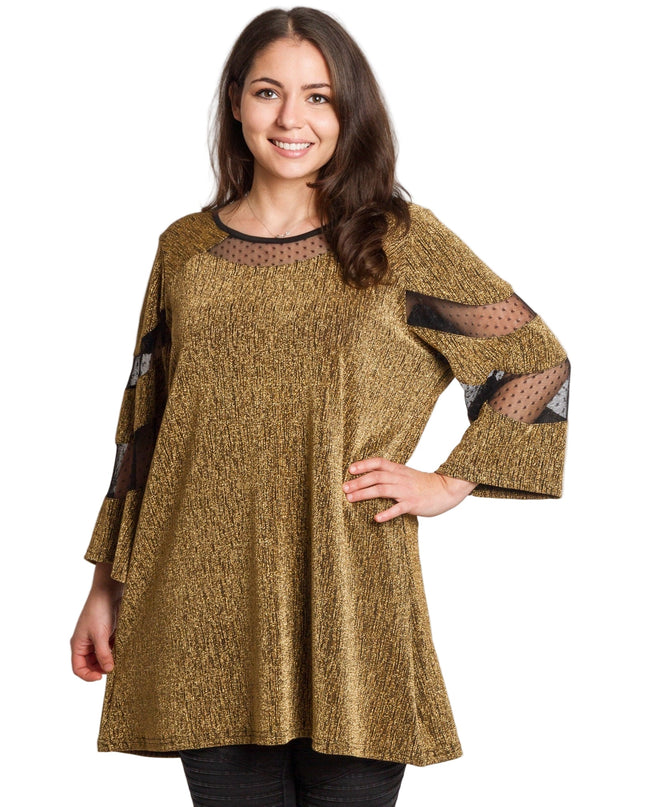 Γιορτινή χρυσή τουνίκ με τούλι σε μεγάλα μεγέθη