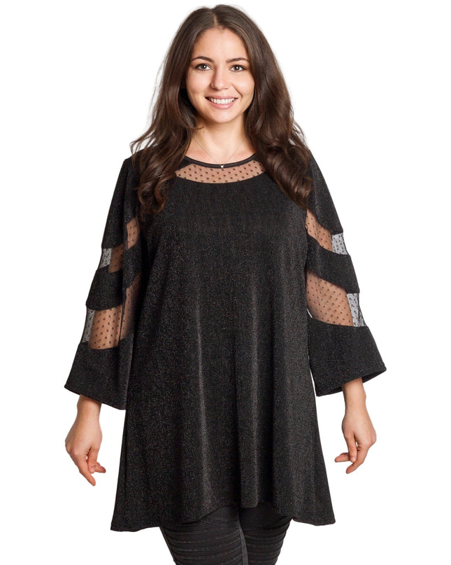 Επίσημη μαύρη τουνίκ με τούλι και μανίκια 3/4