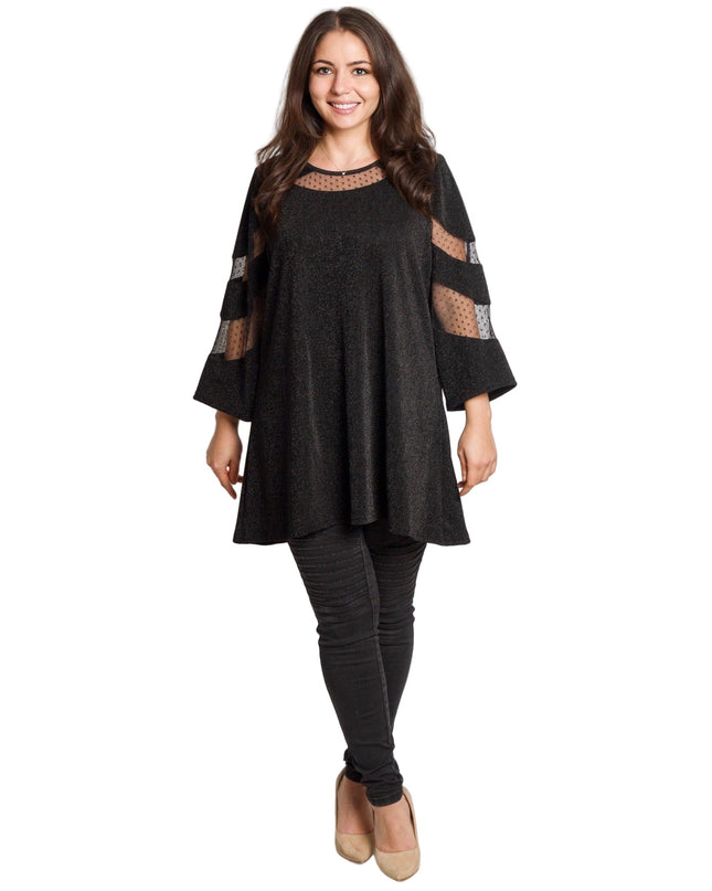 Επίσημη μαύρη τουνίκ με τούλι και μανίκια 3/4