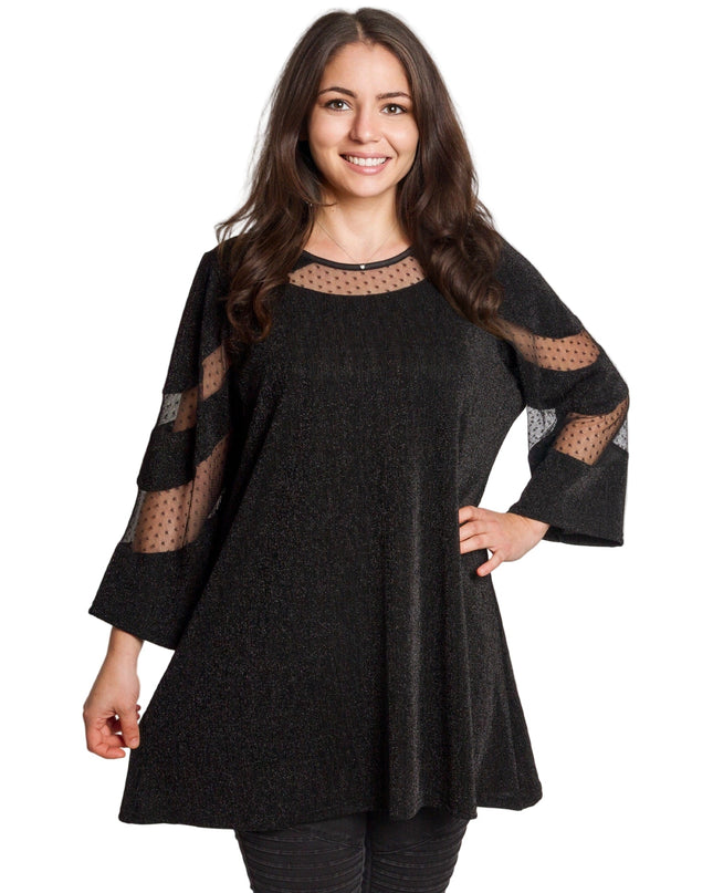 Επίσημη μαύρη τουνίκ με τούλι και μανίκια 3/4