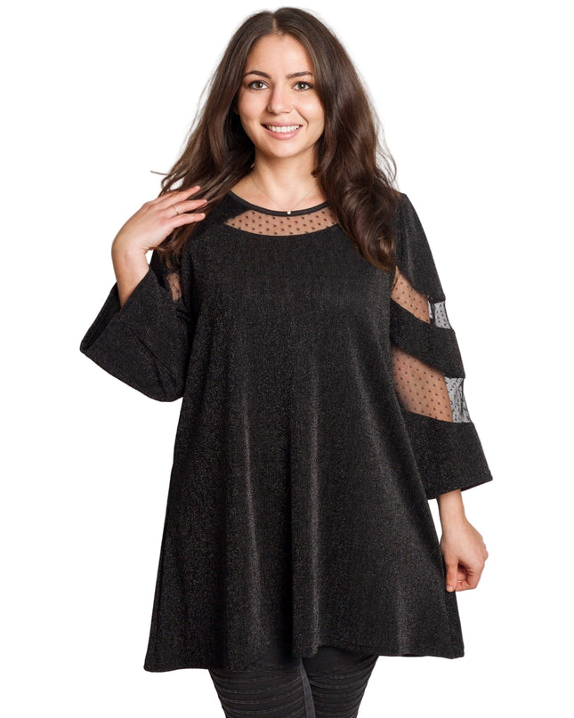 Επίσημη μαύρη τουνίκ με τούλι και μανίκια 3/4