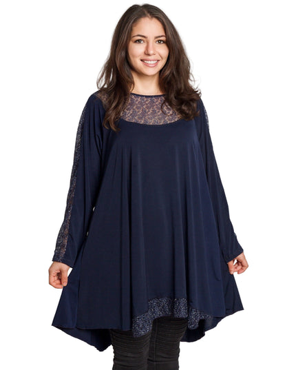 Κομψή μπλε τουνίκ με πουά plus size