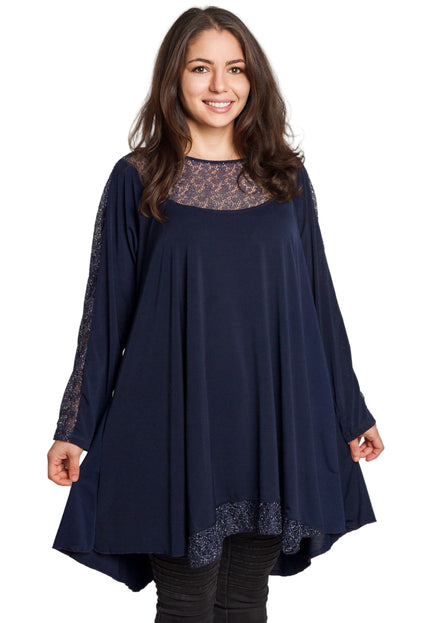 Κομψή μπλε τουνίκ με πουά plus size