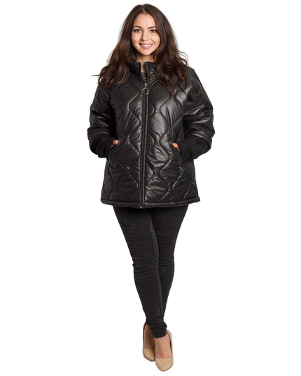 Μαύρο γυναικείο μπουφάν με ίσια γραμμή και φερμουάρ