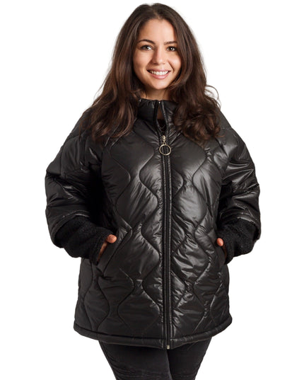 Μαύρο γυναικείο μπουφάν με ίσια γραμμή και φερμουάρ