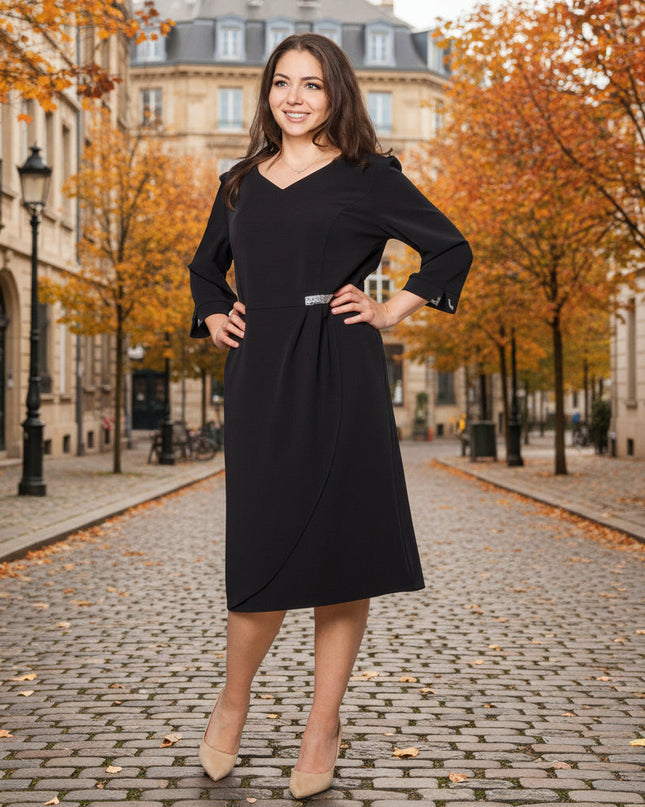 Επίσημο ίσιο φόρεμα σε μπλε με V ντεκολτέ