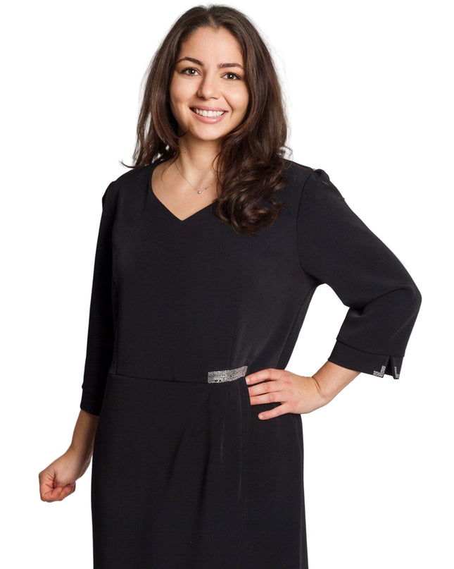 Επίσημο ίσιο φόρεμα σε μπλε με V ντεκολτέ