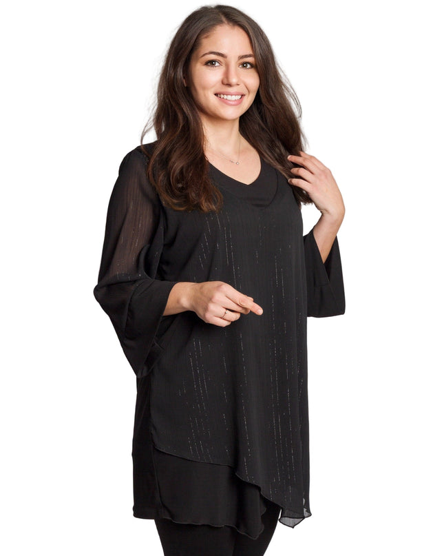 Μαύρη ασύμμετρη τουνίκ με τούλι και λάμψη