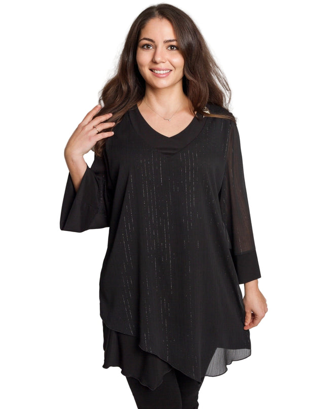 Μαύρη ασύμμετρη τουνίκ με τούλι και λάμψη