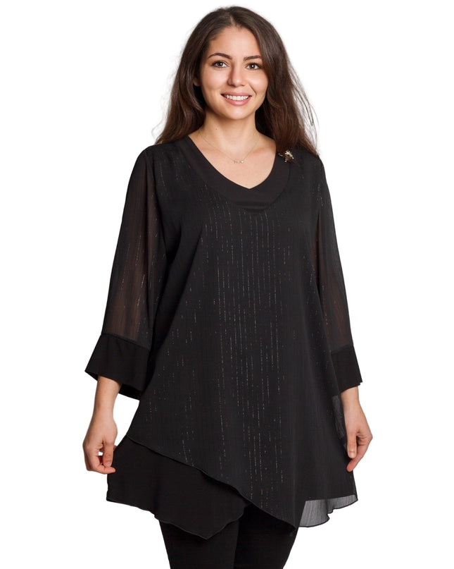Μαύρη ασύμμετρη τουνίκ με τούλι και λάμψη