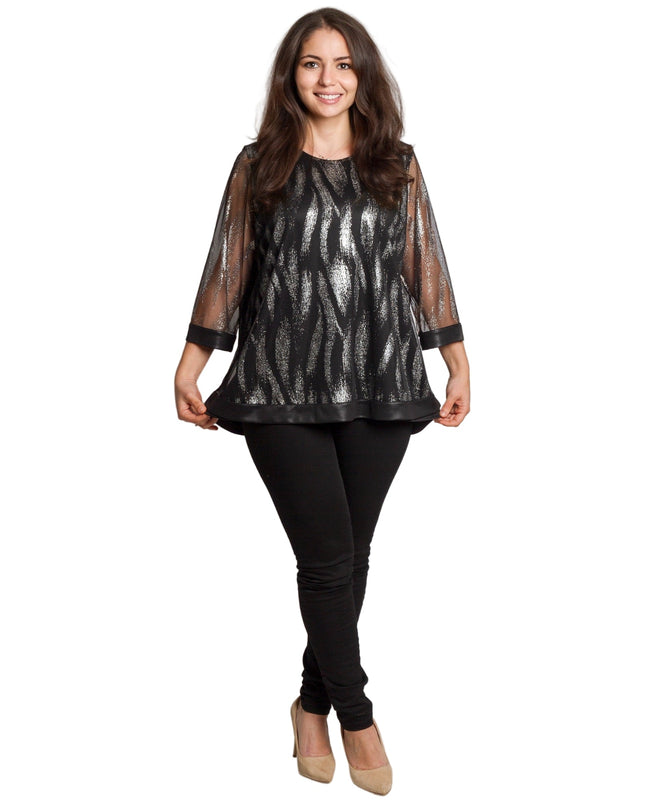 Μαύρη αμπιγέ τουνίκ με τούλινα μανίκια και λάμψη