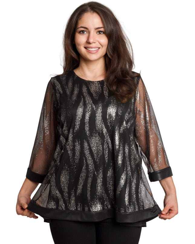 Μαύρη αμπιγέ τουνίκ με τούλινα μανίκια και λάμψη