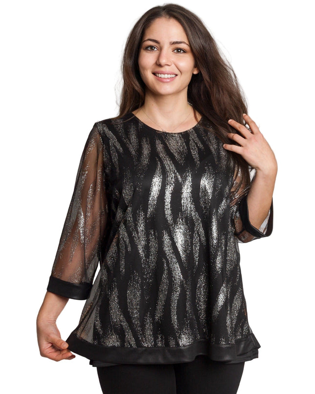 Μαύρη αμπιγέ τουνίκ με τούλινα μανίκια και λάμψη