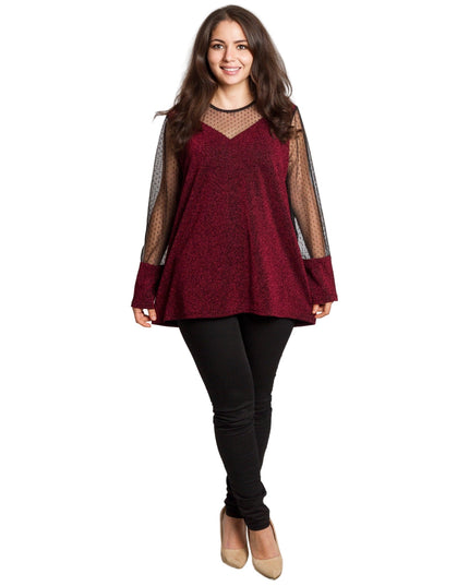 Μπορντό τουνίκ με τούλι πουά για μεγάλα μεγέθη