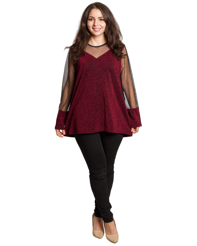 Μπορντό τουνίκ με τούλι πουά για μεγάλα μεγέθη