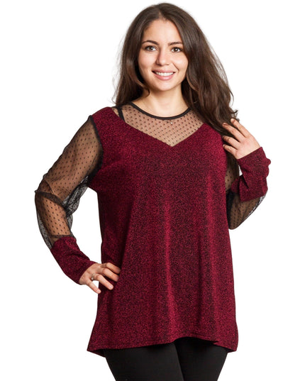 Μπορντό τουνίκ με τούλι πουά για μεγάλα μεγέθη