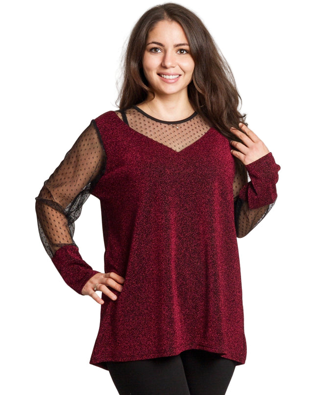 Μπορντό τουνίκ με τούλι πουά για μεγάλα μεγέθη