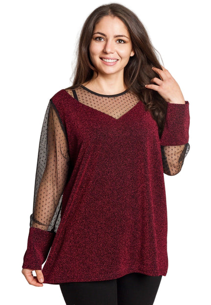Μπορντό τουνίκ με τούλι πουά για μεγάλα μεγέθη