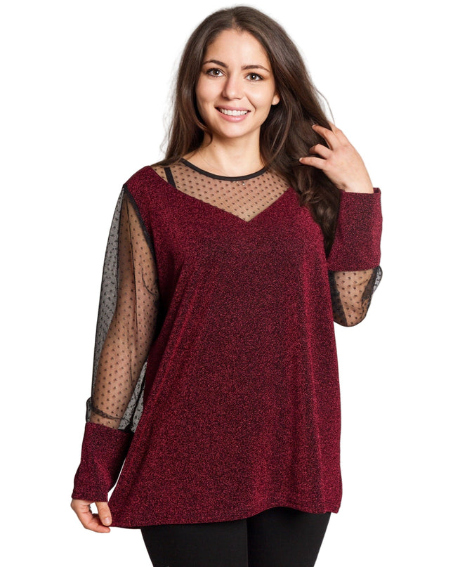 Μπορντό τουνίκ με τούλι πουά για μεγάλα μεγέθη