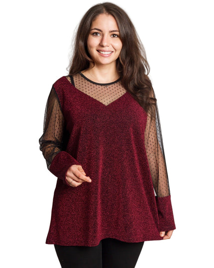 Μπορντό τουνίκ με τούλι πουά για μεγάλα μεγέθη
