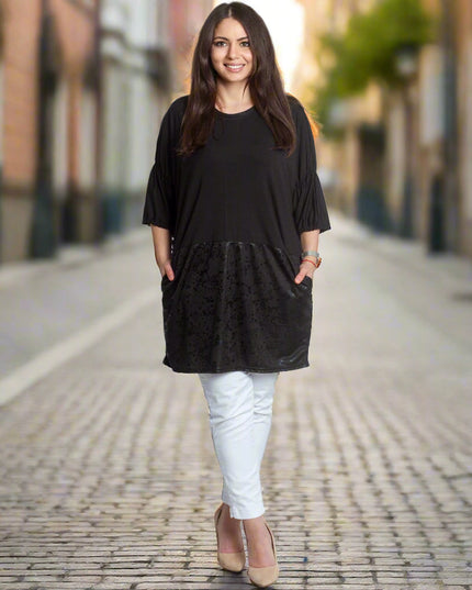 Κομψή Μαύρη Τουνίκ με  Κορδόνια