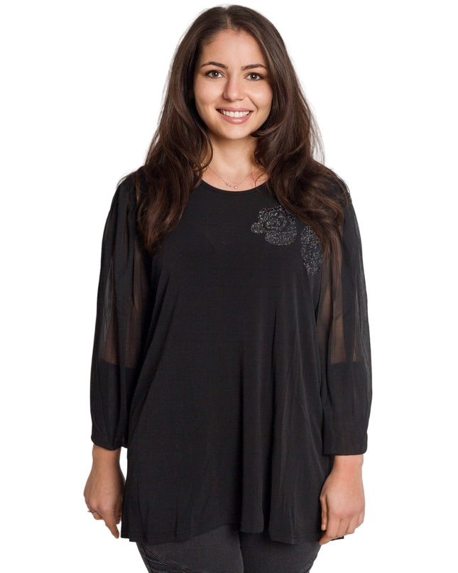 Μαύρη τουνίκ με τούλινη μανίκια και λαμπερή λεπτομέρεια