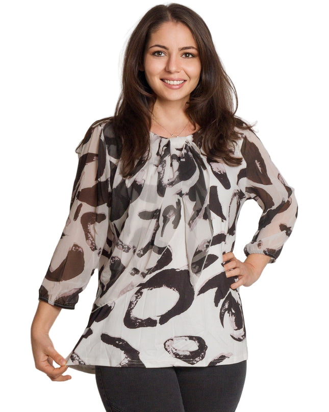 Επίσημη τουνίκ με σιφόν και πιέτες σε μαύρο-άσπρο