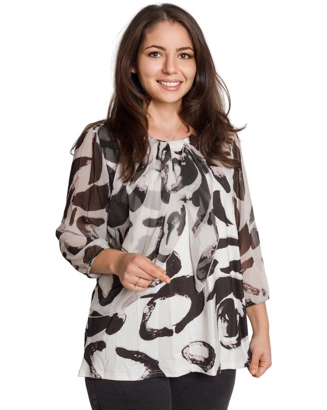 Επίσημη τουνίκ με σιφόν και πιέτες σε μαύρο-άσπρο