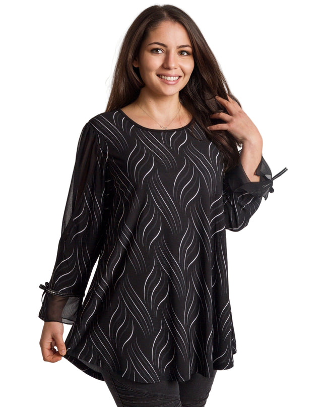 Επίσημη μαύρη τουνίκ με τούλινα μανίκια