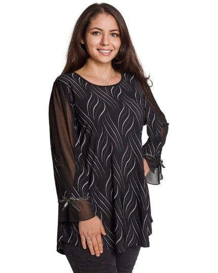 Επίσημη μαύρη τουνίκ με τούλινα μανίκια