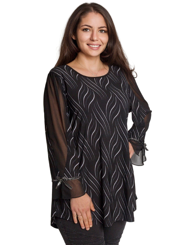 Επίσημη μαύρη τουνίκ με τούλινα μανίκια