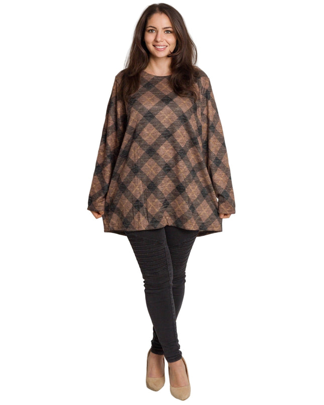 Καρό γυναικεία τουνίκ ίσιας γραμμής σε μάξι μέγεθος