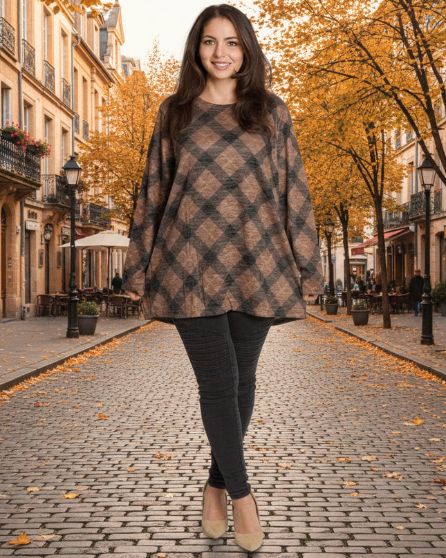 Καρό γυναικεία τουνίκ ίσιας γραμμής σε μάξι μέγεθος