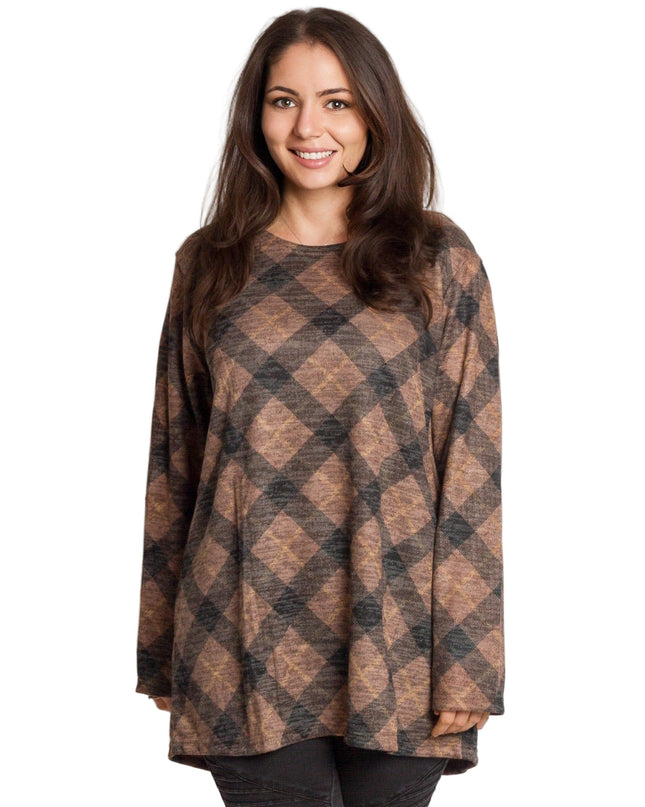 Καρό γυναικεία τουνίκ ίσιας γραμμής σε μάξι μέγεθος