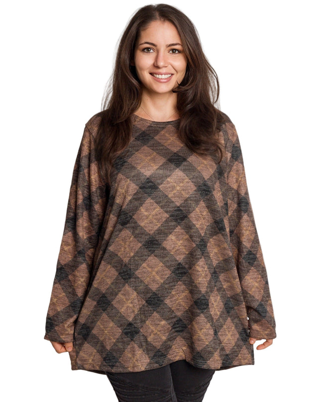 Καρό γυναικεία τουνίκ ίσιας γραμμής σε μάξι μέγεθος