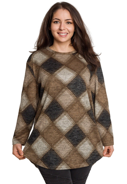Γυναικεία τουνίκ σε καφέ καρό με ίσια γραμμή
