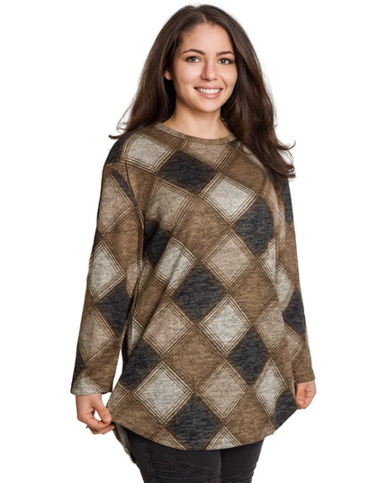 Γυναικεία τουνίκ σε καφέ καρό με ίσια γραμμή