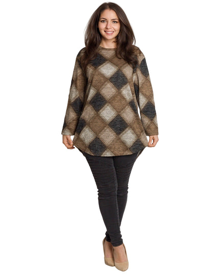 Γυναικεία τουνίκ σε καφέ καρό με ίσια γραμμή