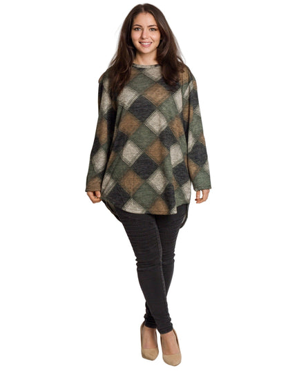 Γυναικεία τουνίκ καρό σε πράσινο-καφέ με ίσια γραμμή