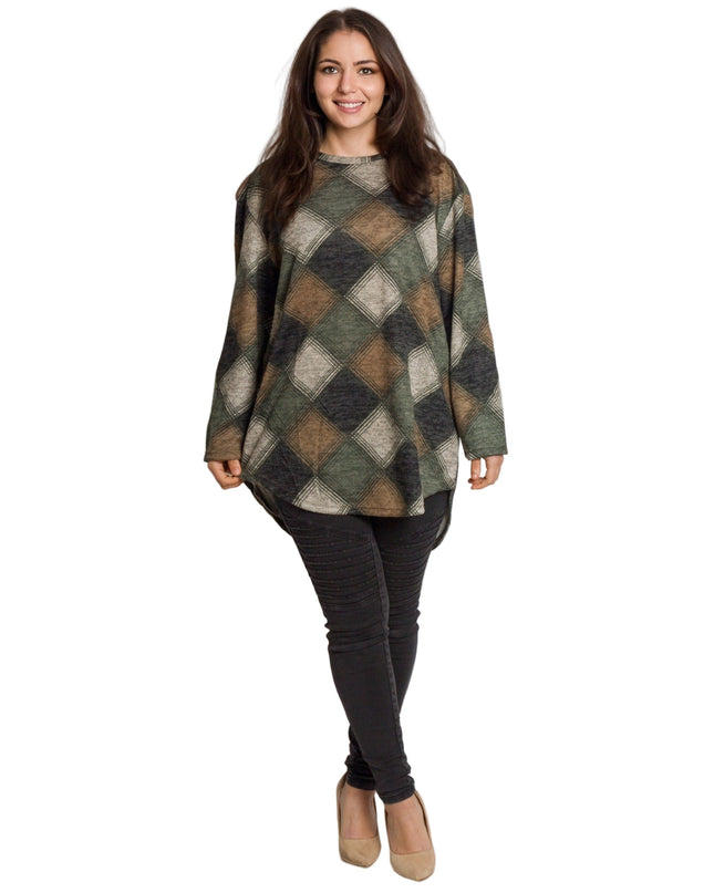 Γυναικεία τουνίκ καρό σε πράσινο-καφέ με ίσια γραμμή