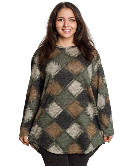 Γυναικεία τουνίκ καρό σε πράσινο-καφέ με ίσια γραμμή