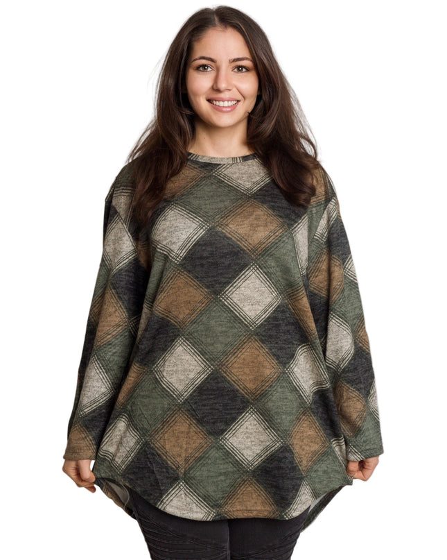 Γυναικεία τουνίκ καρό σε πράσινο-καφέ με ίσια γραμμή