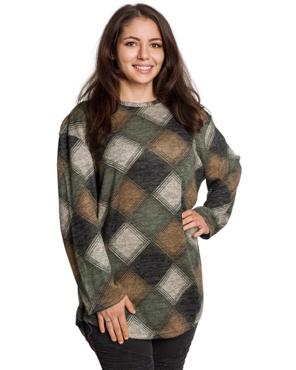 Γυναικεία τουνίκ καρό σε πράσινο-καφέ με ίσια γραμμή