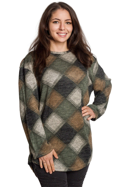 Γυναικεία τουνίκ καρό σε πράσινο-καφέ με ίσια γραμμή
