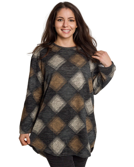 Ίσια τουνίκ με διαμαντέ μοτίβο σε γκρι-καφέ τόνους